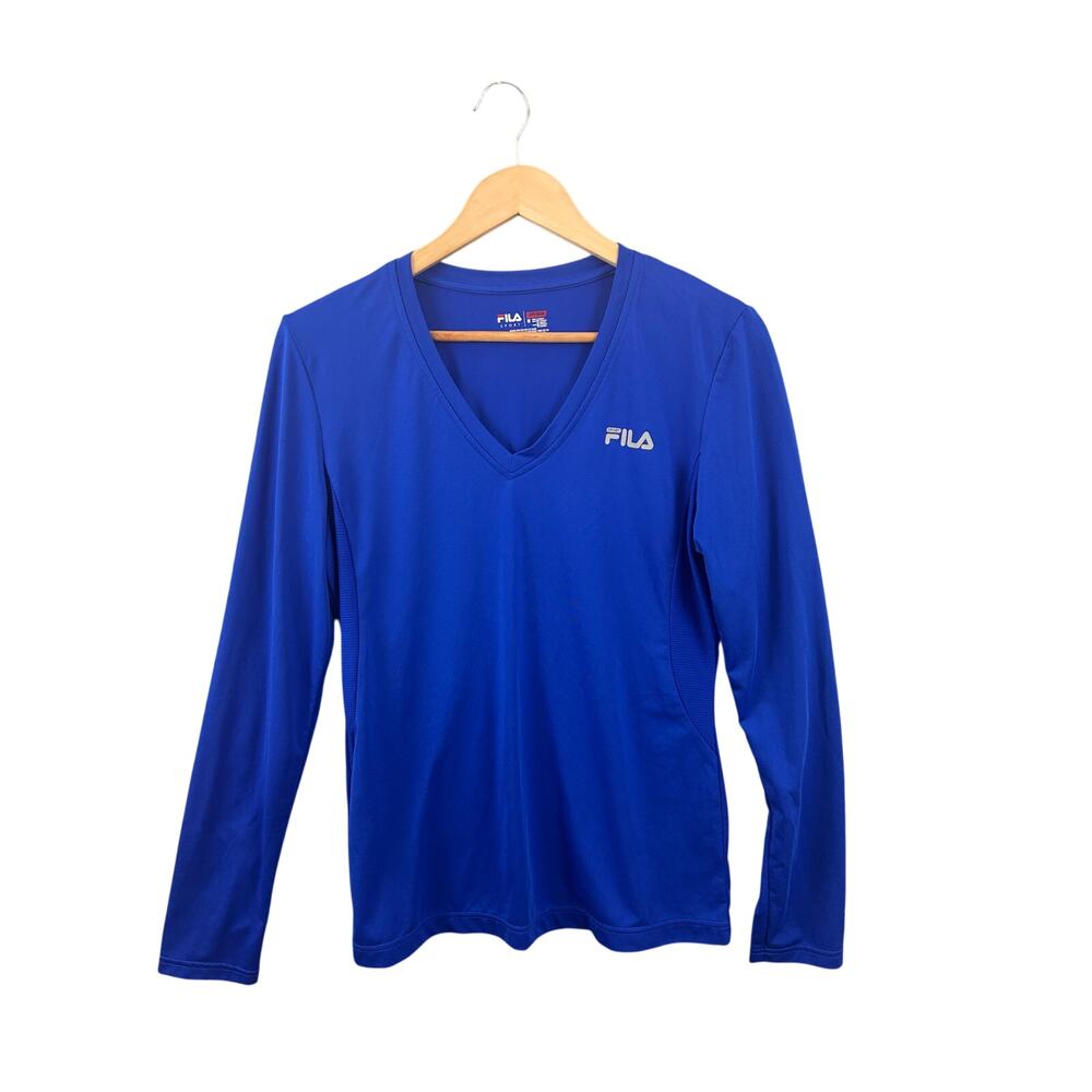 FILA Sport Women's Blue Long Sleeve Performance V-Neck Top Size Medium